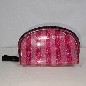 Victoria's Secret Pink Strip Glitter Mini Cosmetic Zip Pouch Bag